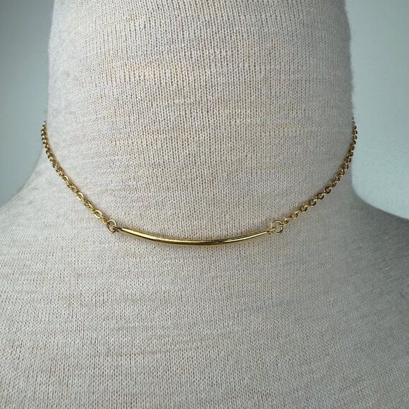Gold Tone Bar Chain Necklace 15.5" - Picture 1 of 4